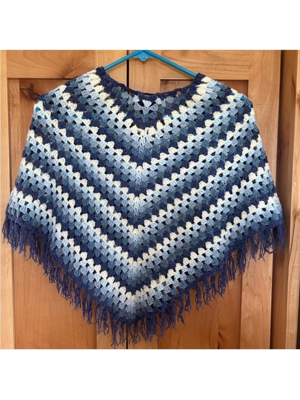 Coolwear vintage Blue navy White baby blue Crochet Poncho shrug child one size
